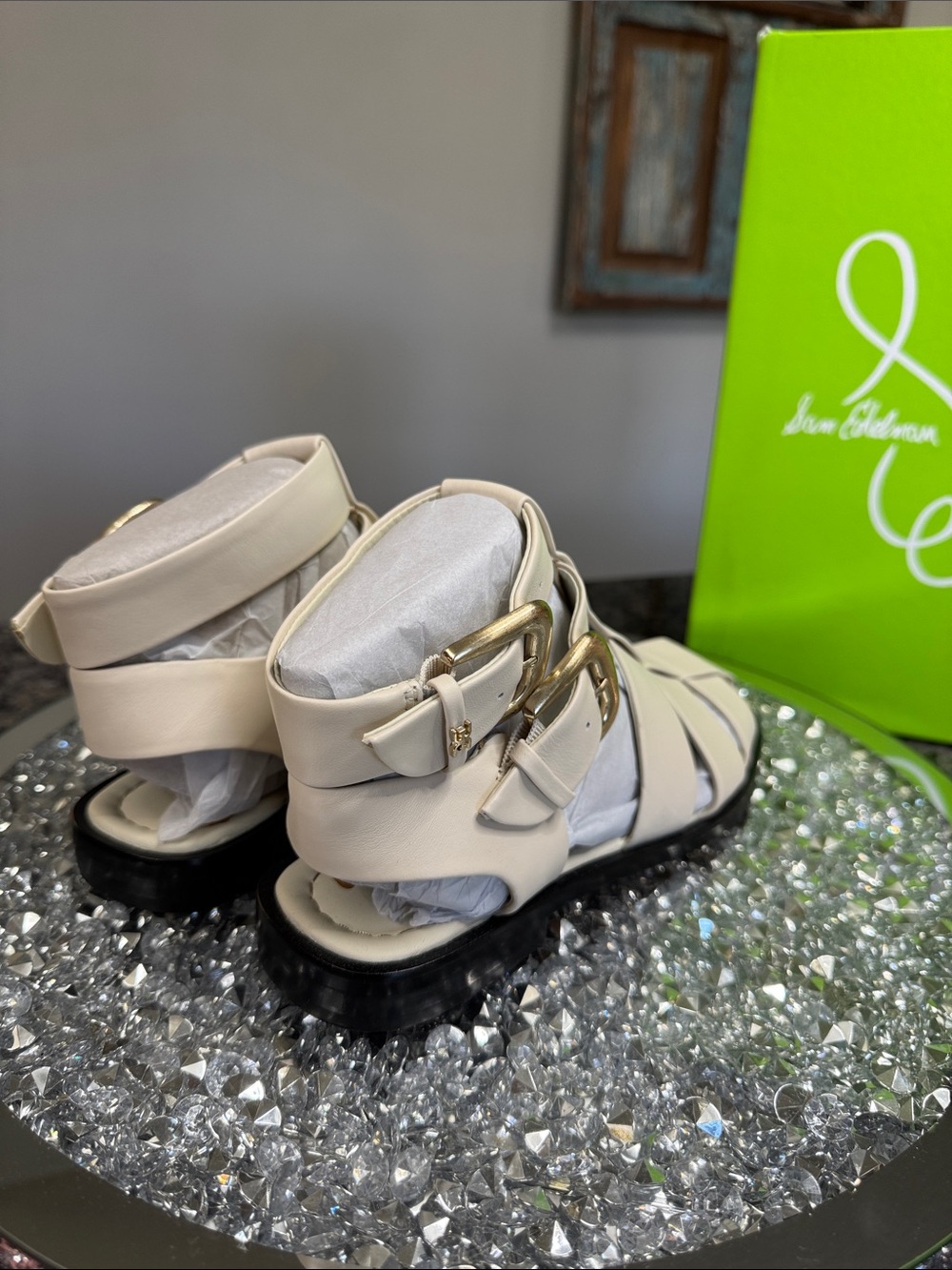 Sam Edelman Ivory Leather Strappy Buckle Sandal NeW 6.5 - Picture 9 of 13